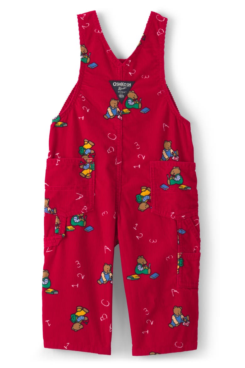 Print Corduroy Overalls, Alternate, color, RED BEAR OVERALL
