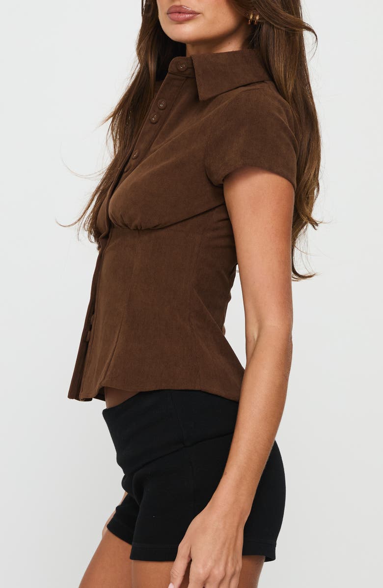 Princess Polly Cottesloe Fitted Corduroy Button-Up Shirt, Alternate, color, Chocolate