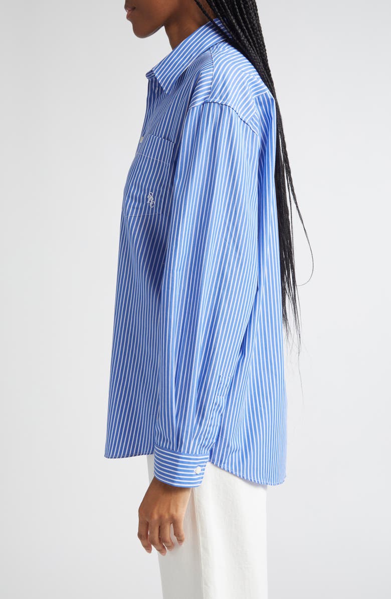Sporty & Rich SRC Stripe Oversize Cotton Poplin Button-Up Shirt, Alternate, color, Blue Striped