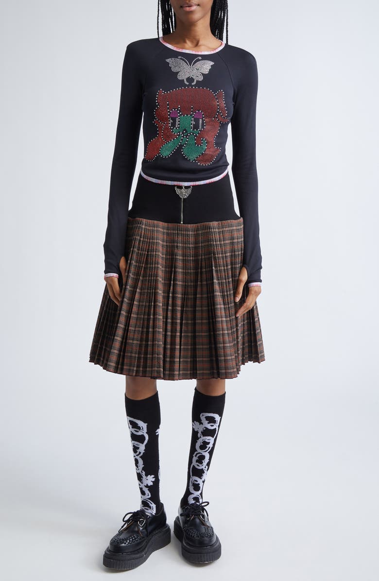 Chopova Lowena Tiny Crystal Fitted Jersey Top, Alternate, color, Black