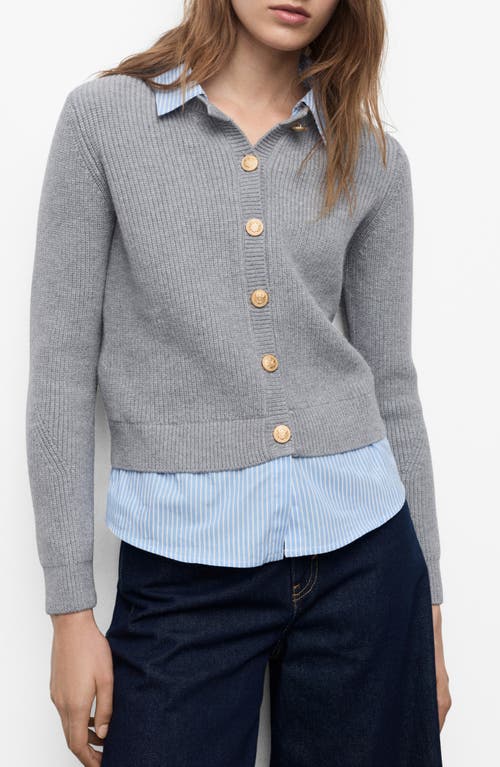 Mango Mixed Media Cardigan In Gray