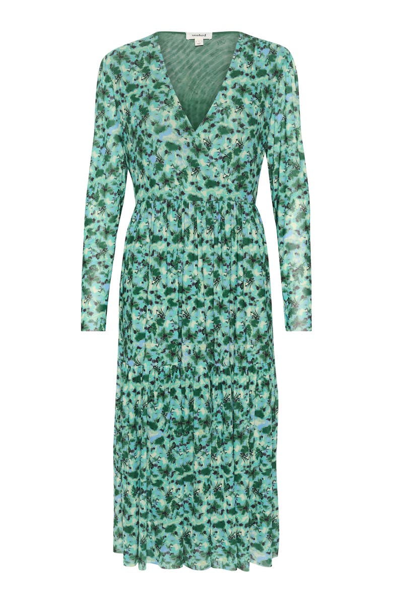 Soaked in Luxury Slaldora V-Neck Mesh Long Sleeve Dress, Alternate, color, Green Brushed Floral