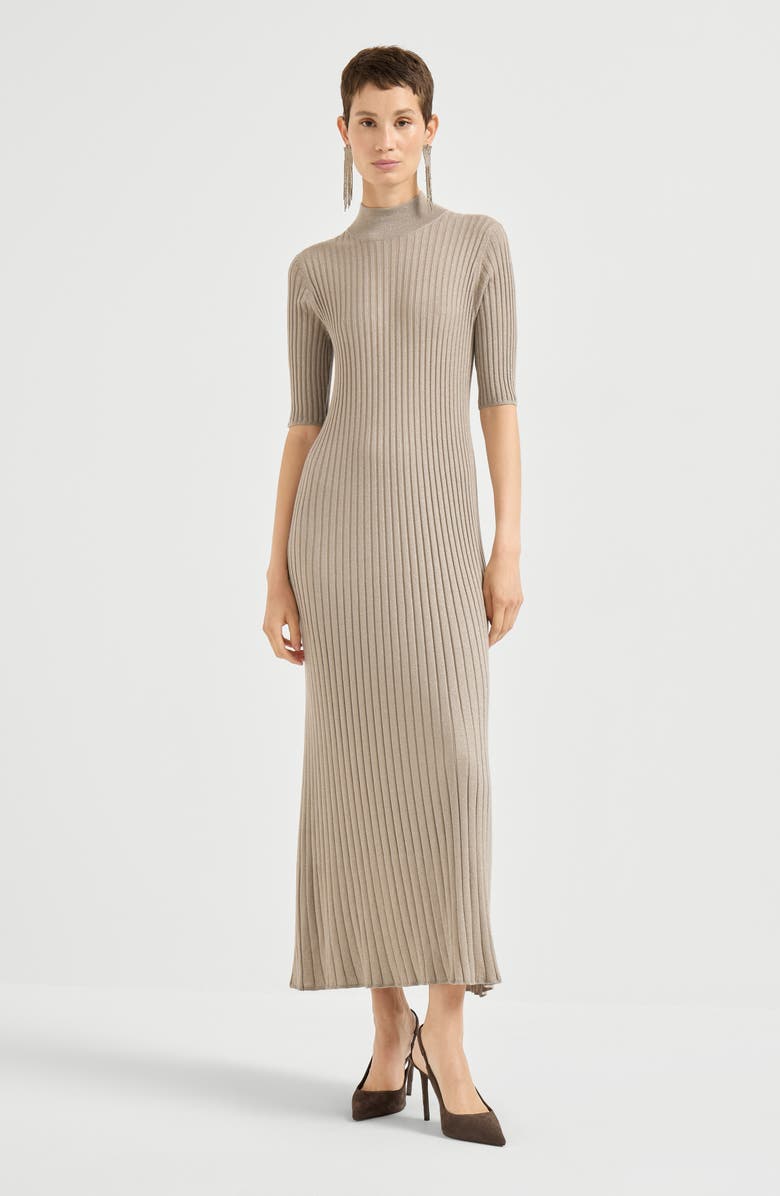 Brunello Cucinelli Cashmere and silk knit dress, Alternate, color, Taupe Smoke