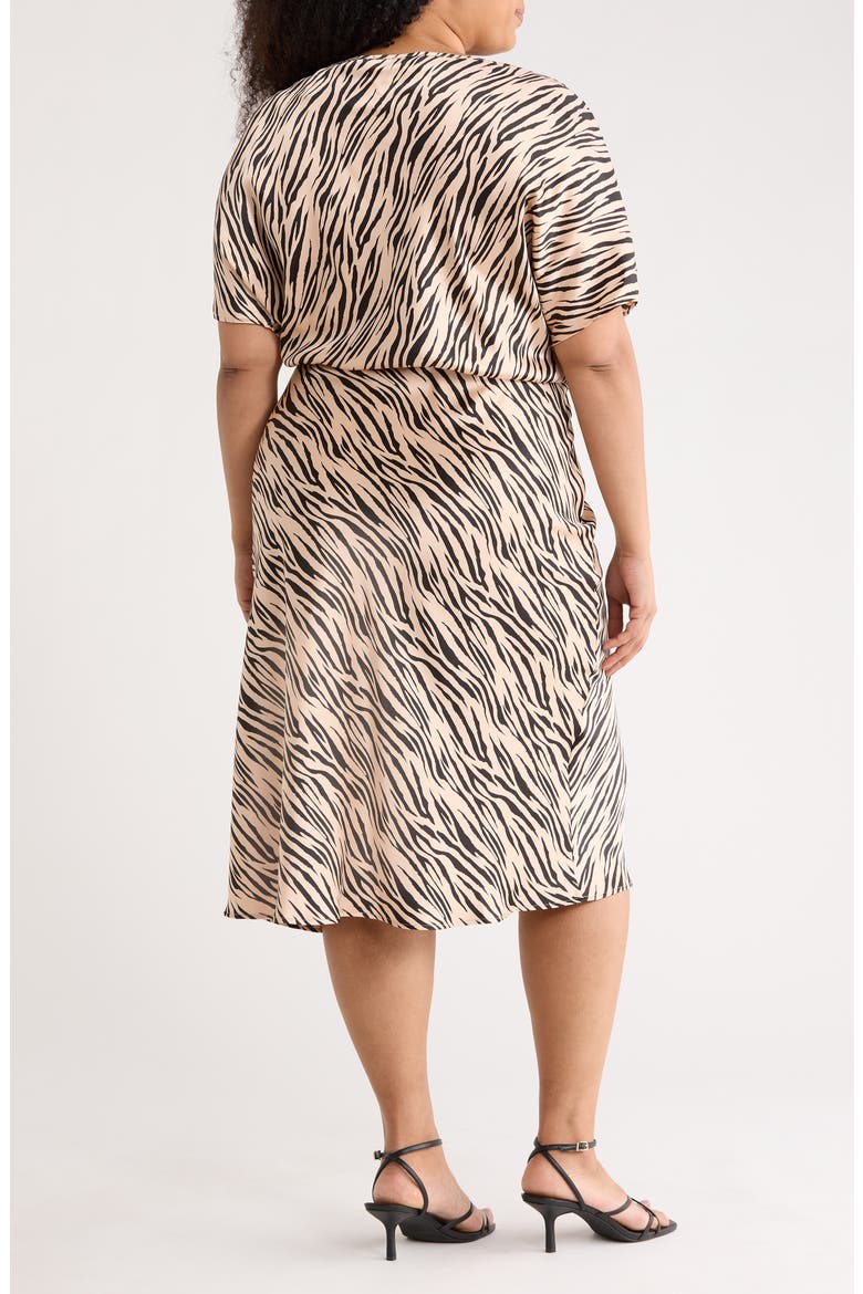 Zebra Print Short Sleeve Satin Midi Dress, Alternate, color, TAUPE