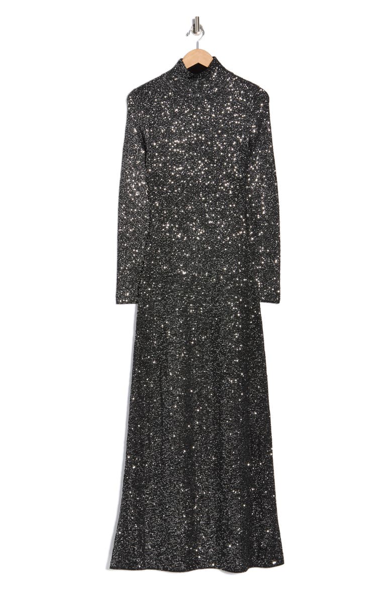 Danni Sequin Long Sleeve Maxi Sweater Dress, Alternate, color, BLACK