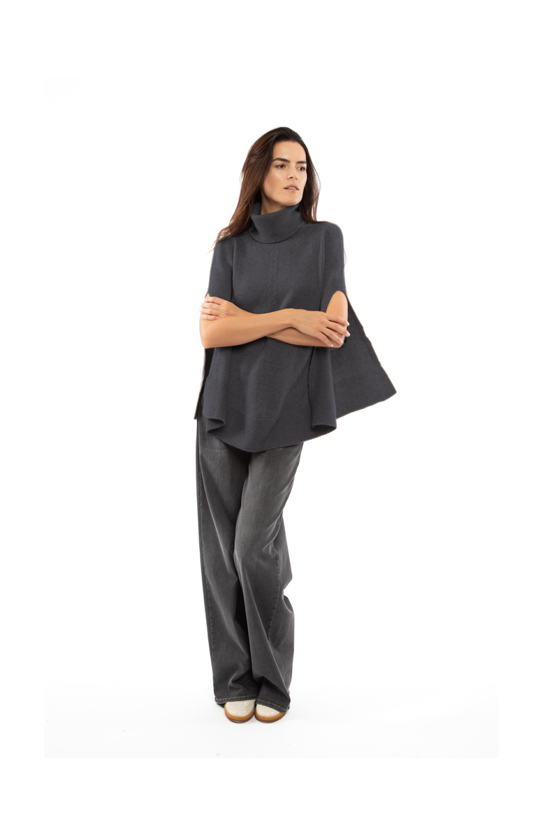 Monticelli Cashmere Pure Cashmere Turtleneck Poncho, Alternate, color, Charcoal