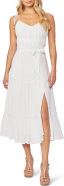 PAIGE Inesa Tie Strap Ruffle Midi Dress