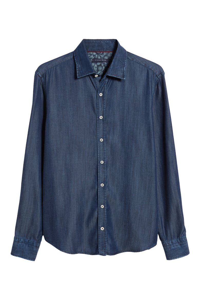 Denim Button-Up Shirt, Alternate, color, INDIGO