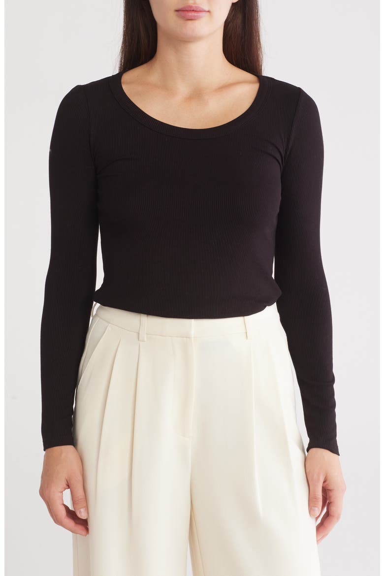 Jersey Rib Long Sleeve Top, Main, color, RICH BLACK