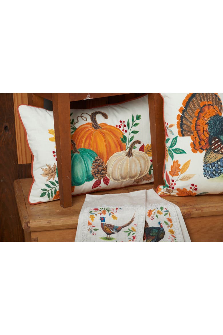 Trio Harvest Pumpkins Cotton Blend Mini Accent Pillow 14" x 22", Alternate, color, Green