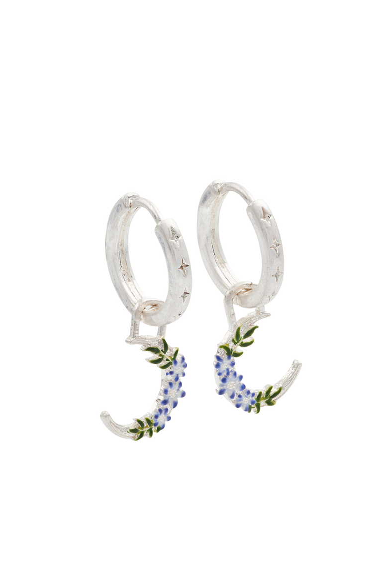 Nightshade Moon Silver Huggie Earrings, Alternate, color, Silver