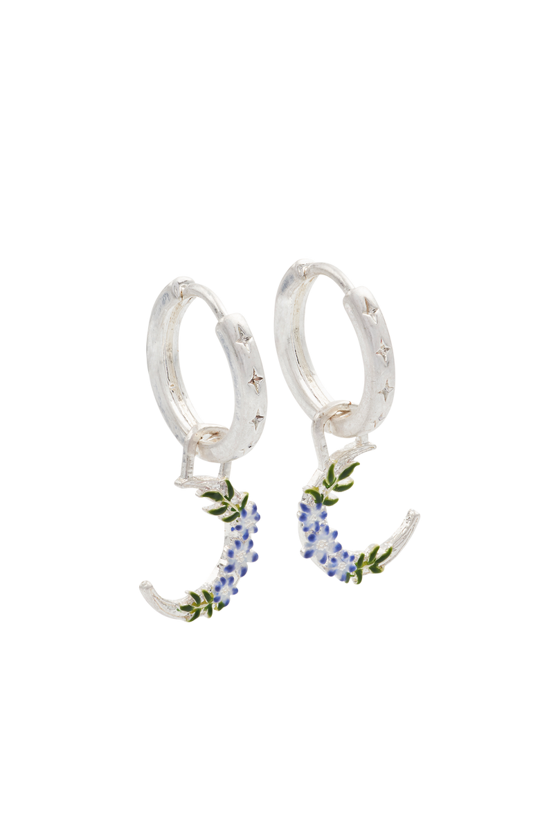 Fable England Nightshade Moon Silver Huggie Earrings, Alternate, color, Silver