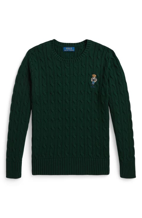 Kids' Polo Bear Cable Knit Cotton Sweater