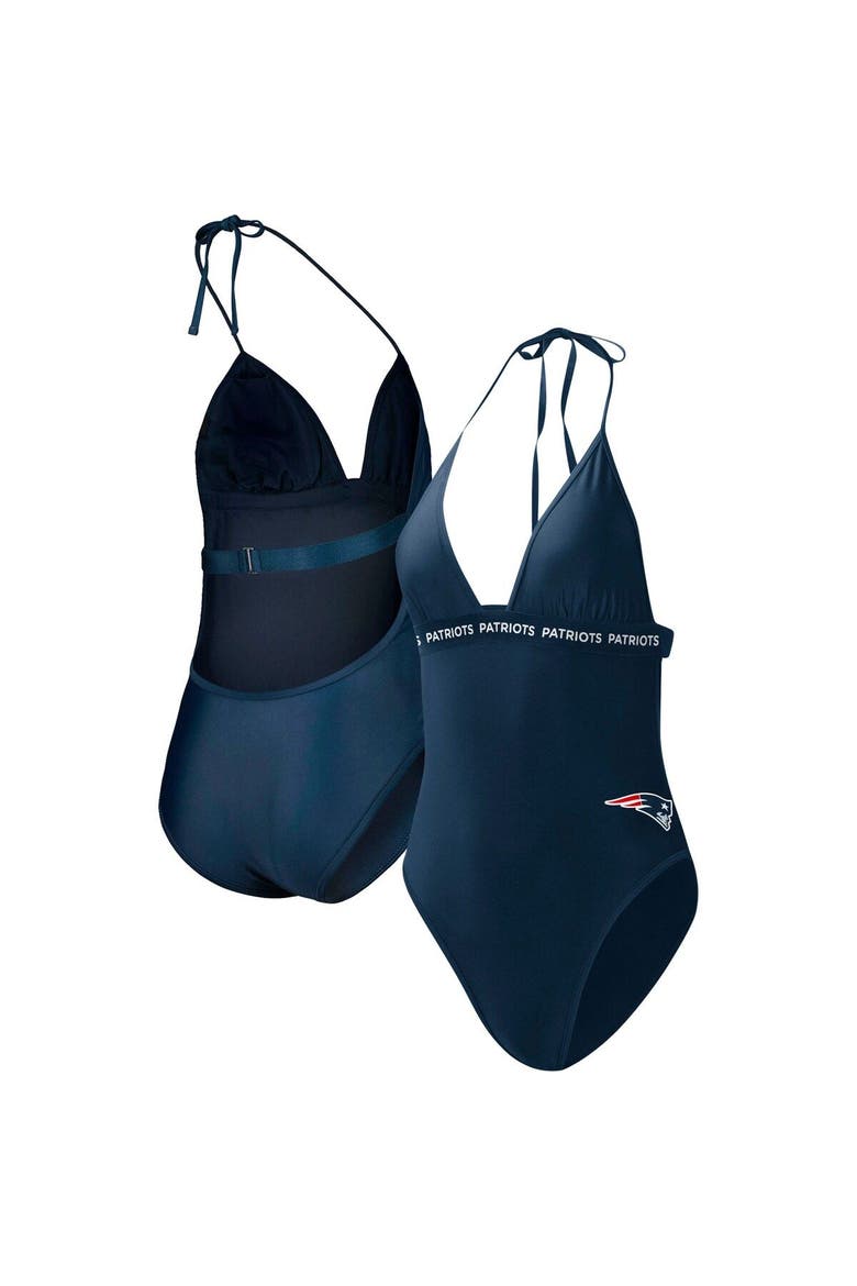 Women's G-III 4Her by Carl Banks Navy New England Patriots Full Count One-Piece Swimsuit, Main, color, Navy
