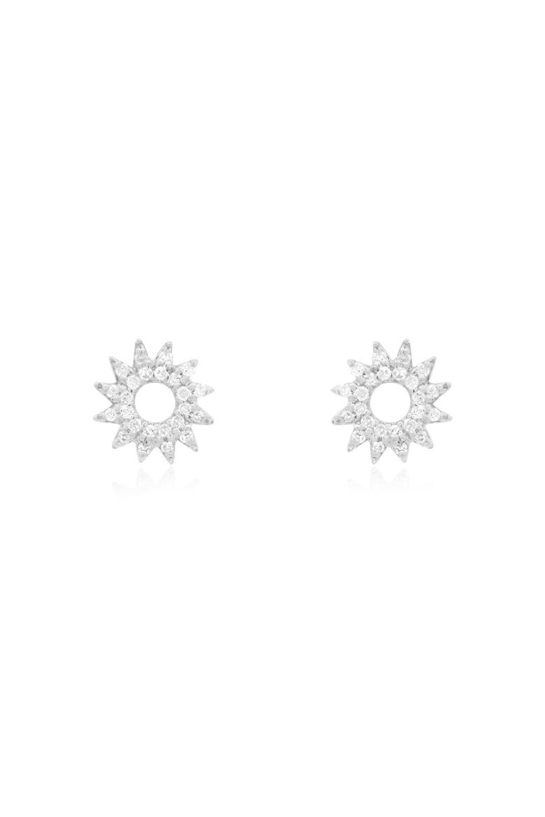 Diamond Sun Stud Earrings, Alternate, color, White Gold