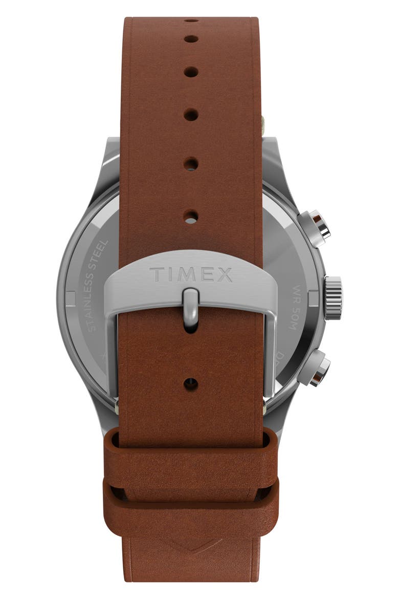 MK1 Chronograph Leather Strap Watch, 40mm, Alternate, color, SILVER-TONE