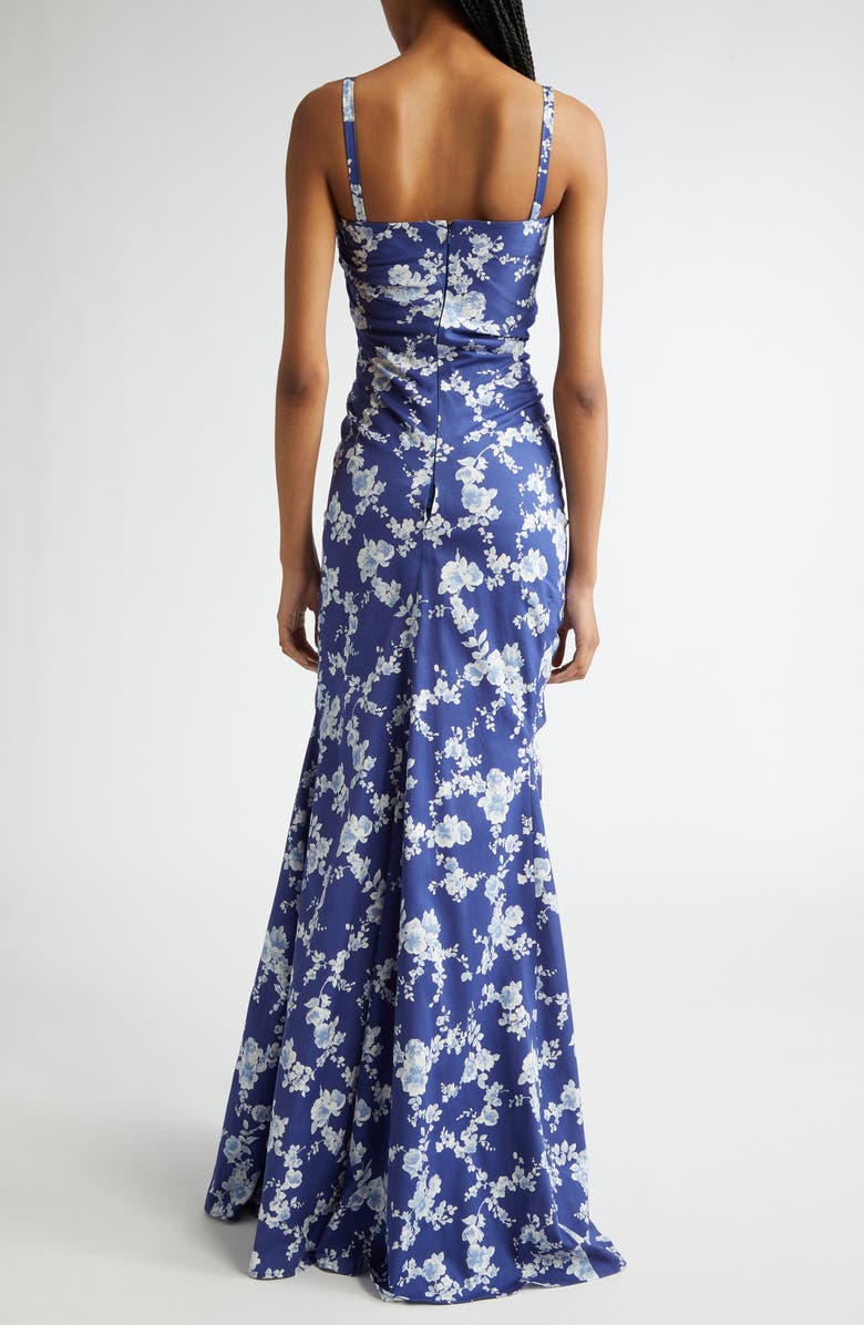Carolina Herrera Floral Print Ruched Faille Gown, Alternate, color, Nautilus Multi