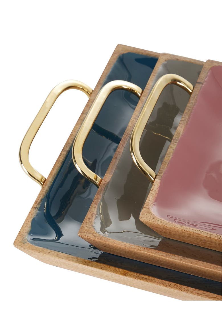 Multi Colored Mango Wood Tray with Enamel Interior, Alternate, color, MULTI