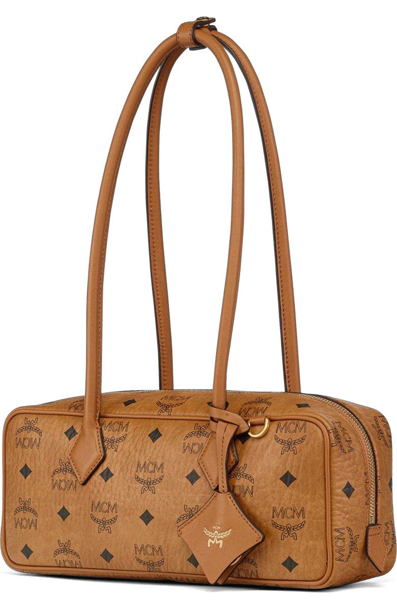 MCM Small Aren East West Shoulder Bag in Visetos, Alternate, color, Cognac