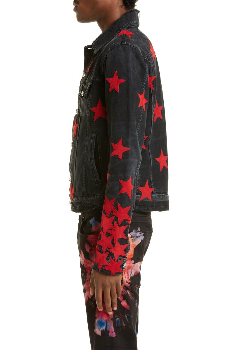 AMIRI Chemist Suede Stars Denim Jacket, Alternate, color, 