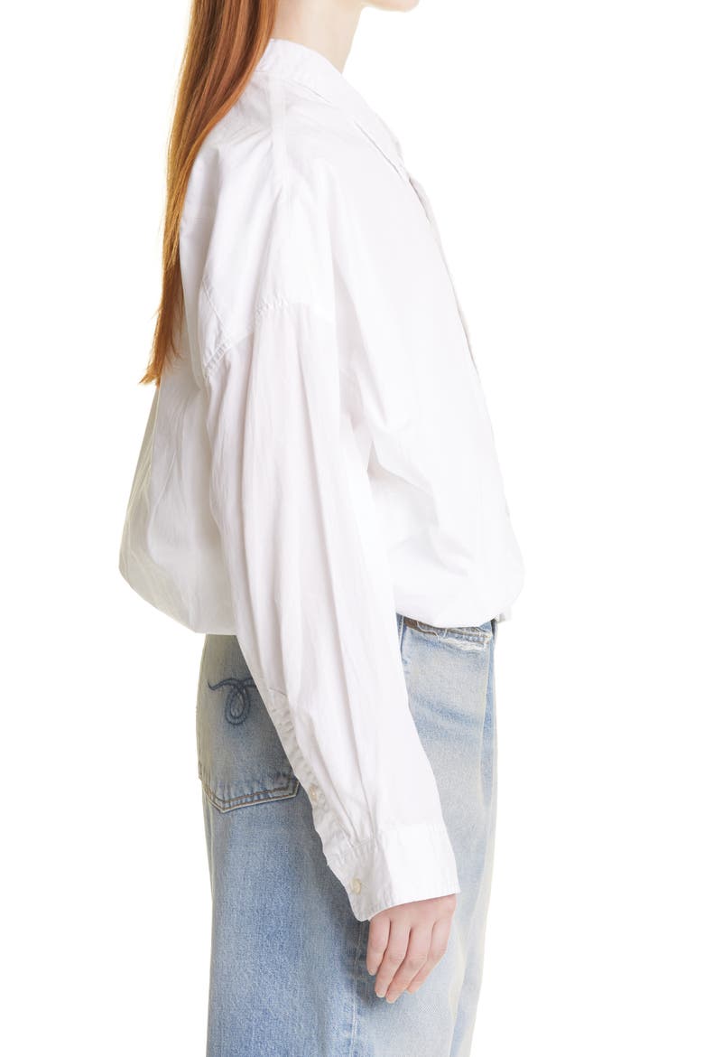 Gathered Hem Crop Cotton Button-Up Shirt, Alternate, color, WHITE