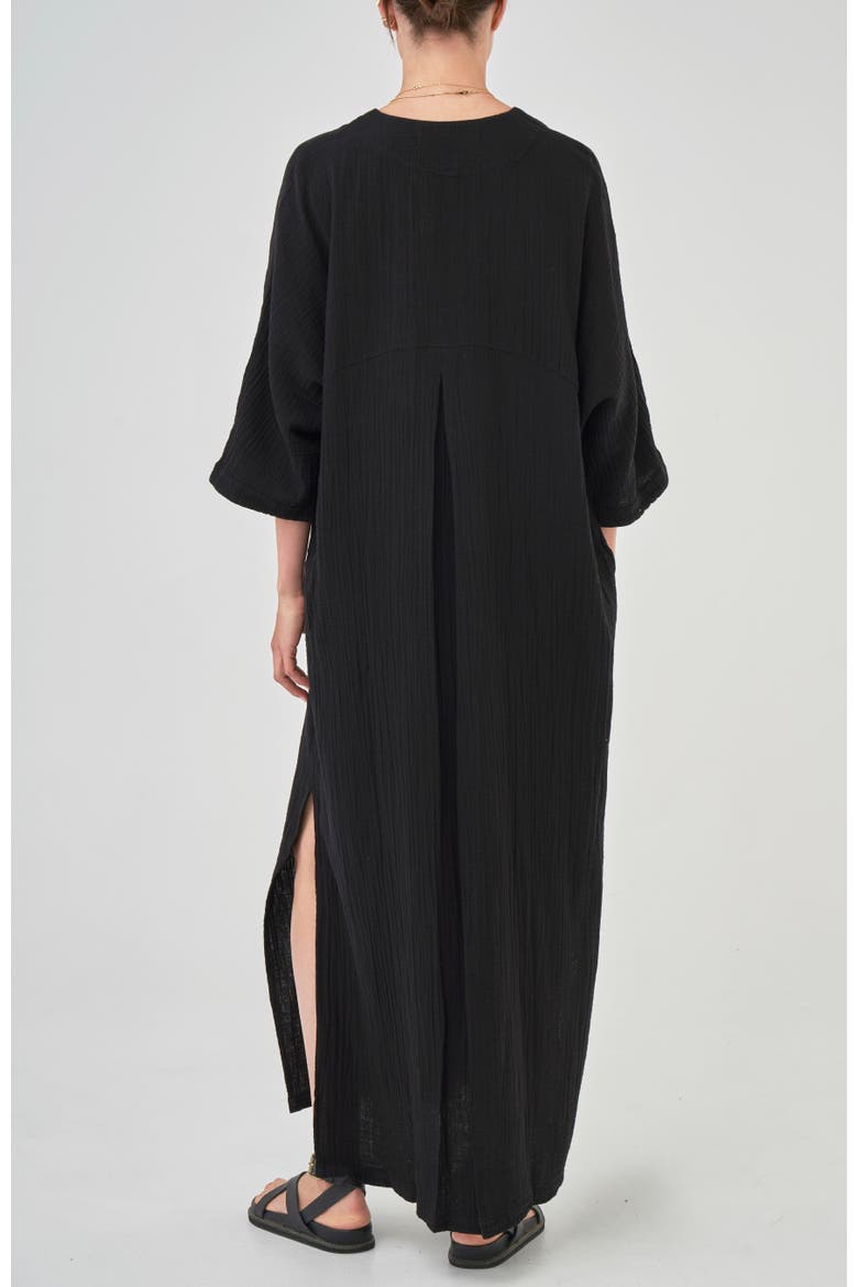 Gauze Arc Seam Caftan, Alternate, color, Black