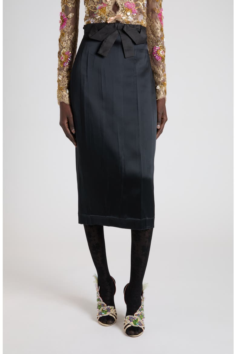 Bow Detail Satin Midi Skirt, Main, color, BLACK