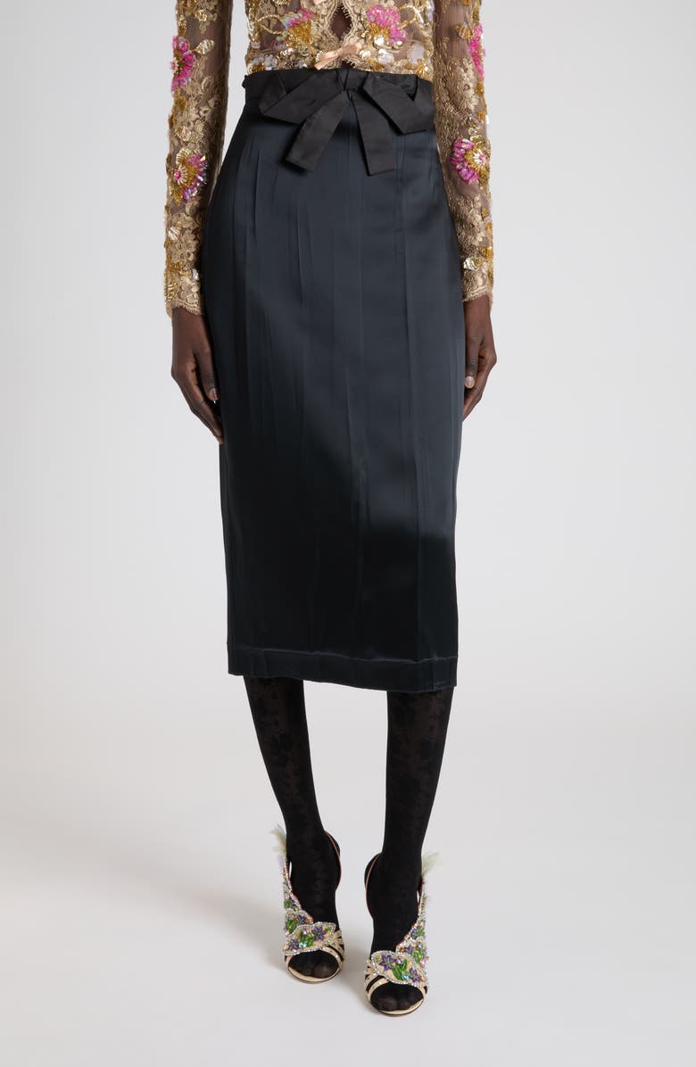 Valentino Bow Detail Satin Midi Skirt, Main, color, Black