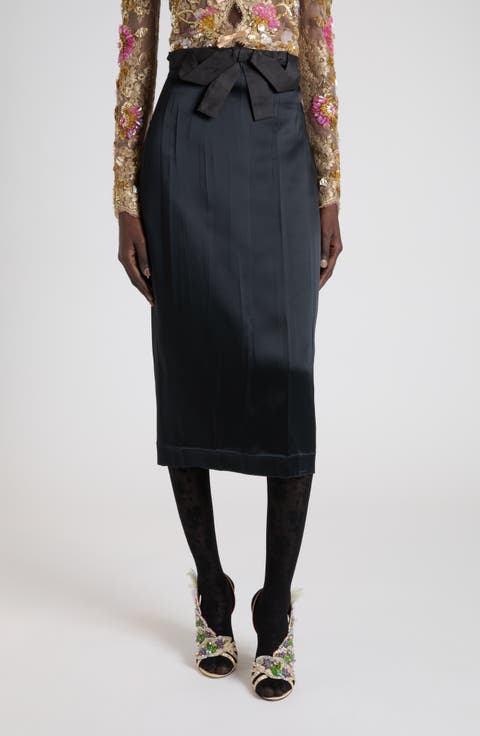 Bow Detail Satin Midi Skirt