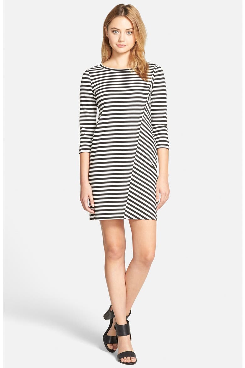 'Pacific' Stripe Ponte Dress, Main, color, BLACK