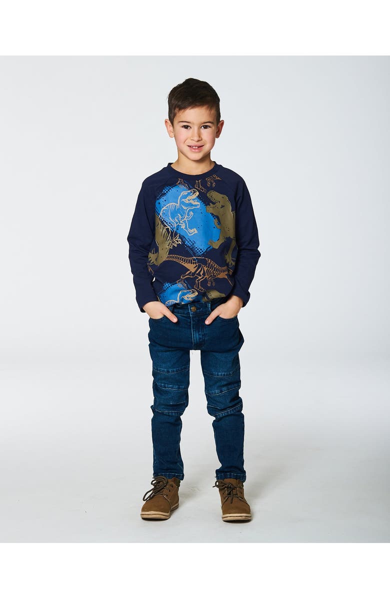 Deux par Deux Boy's Raglan T-Shirt With Dinosaure Print Navy, Alternate, color, 