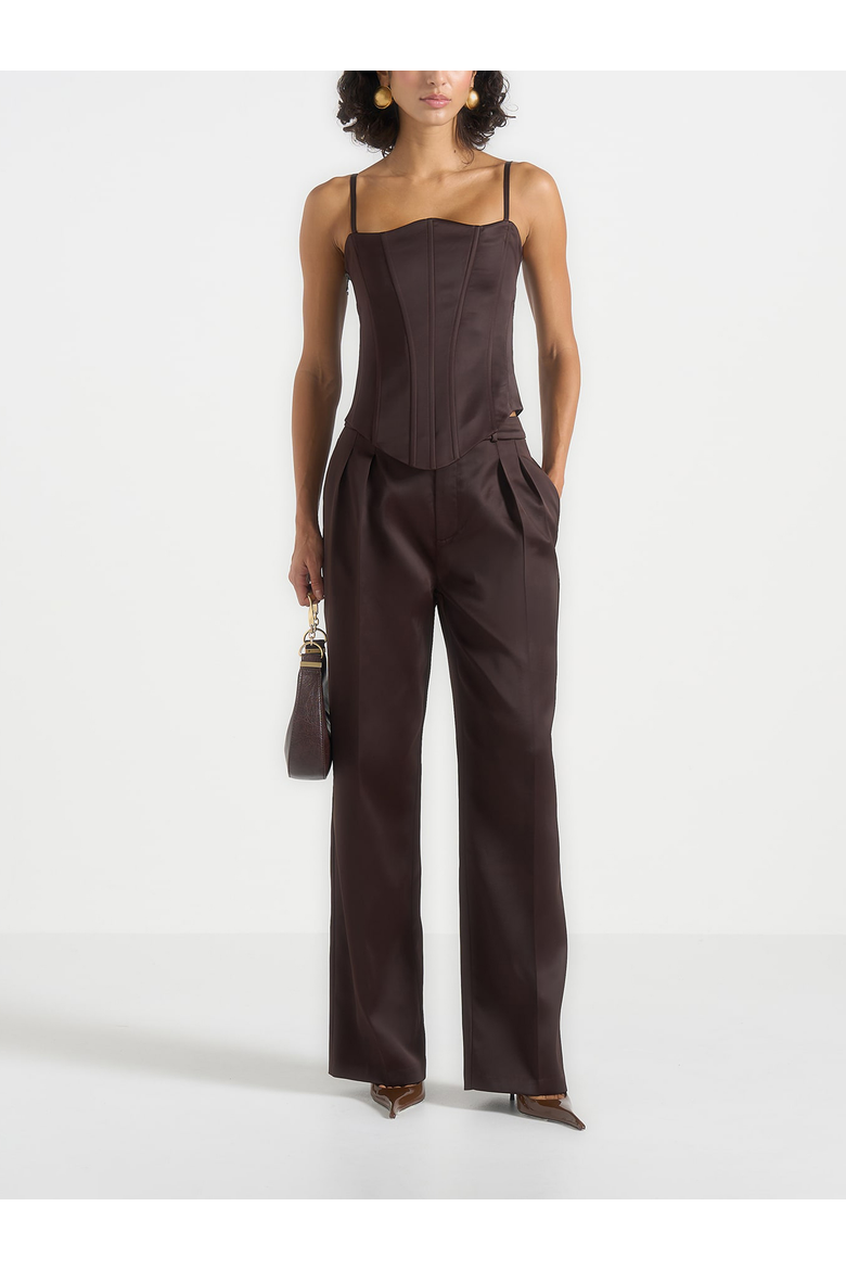 Julie Satin Tailored  Trousers, Main, color, Brown