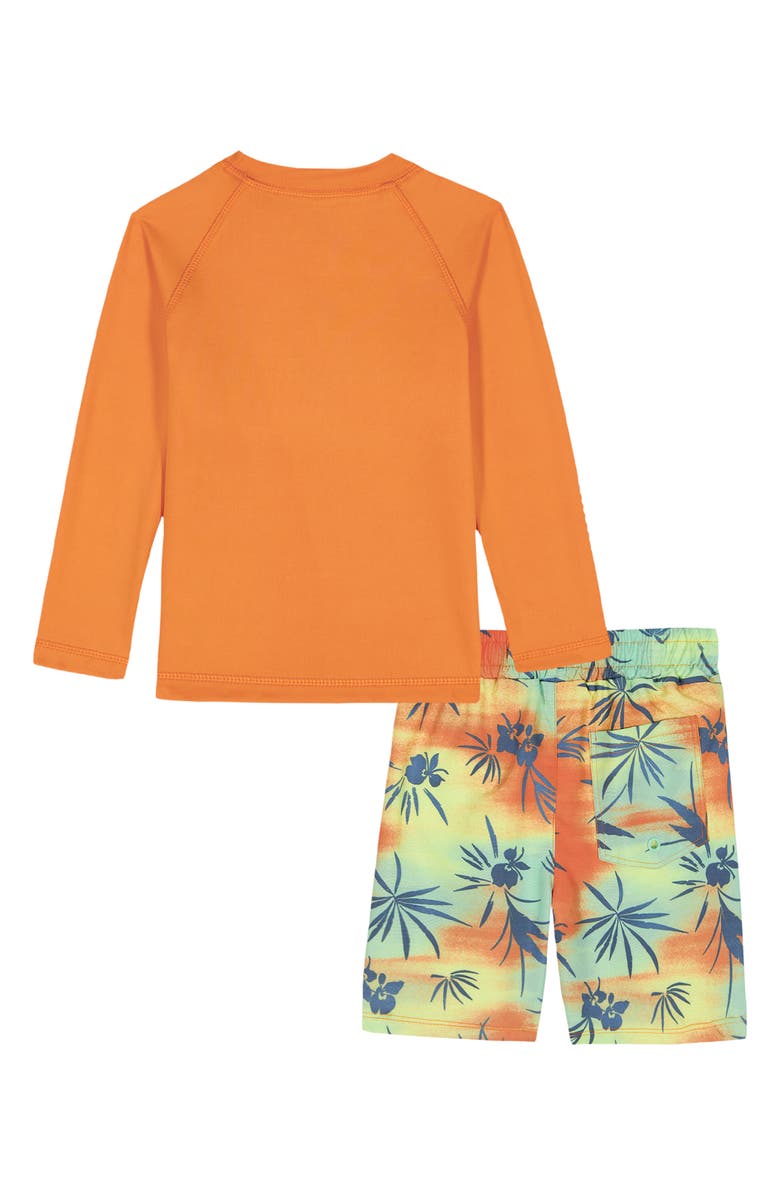 Quiksilver Long Sleeve Rashguard & Swim Trunks Set, Alternate, color, Orange Multi