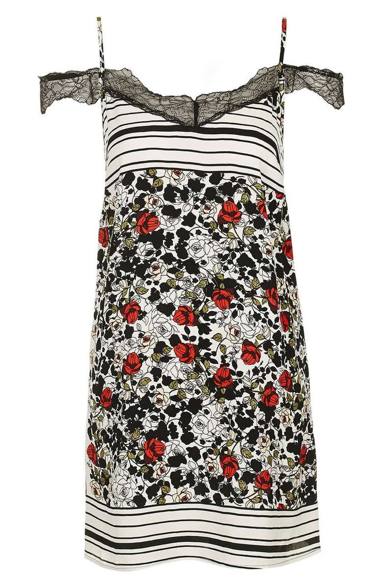 Topshop Floral Lace Cold Shoulder Slipdress, Alternate, color, 