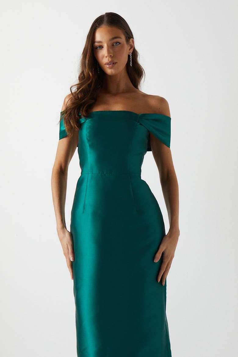 Honoured Twill Bardot Maxi Dress, Alternate, color, Emerald