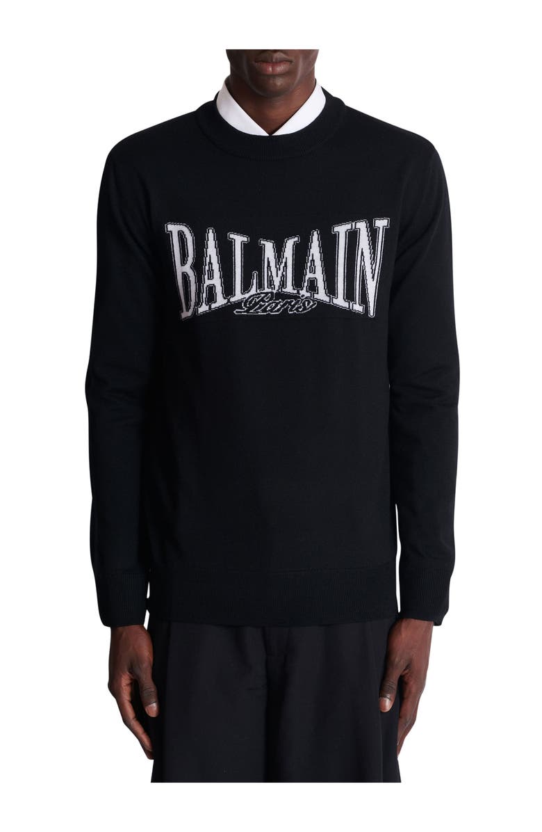 Balmain College jacquard knit jumper, Alternate, color, Black