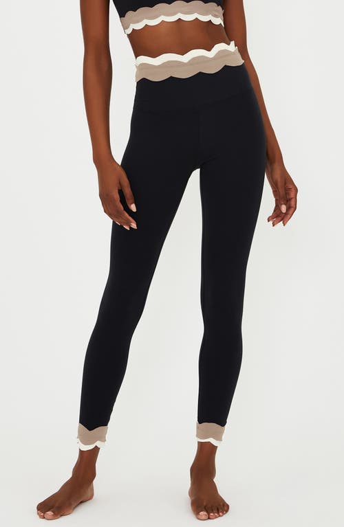 Beach Riot Stacy Scallop Colorblock Rib Leggings In Black