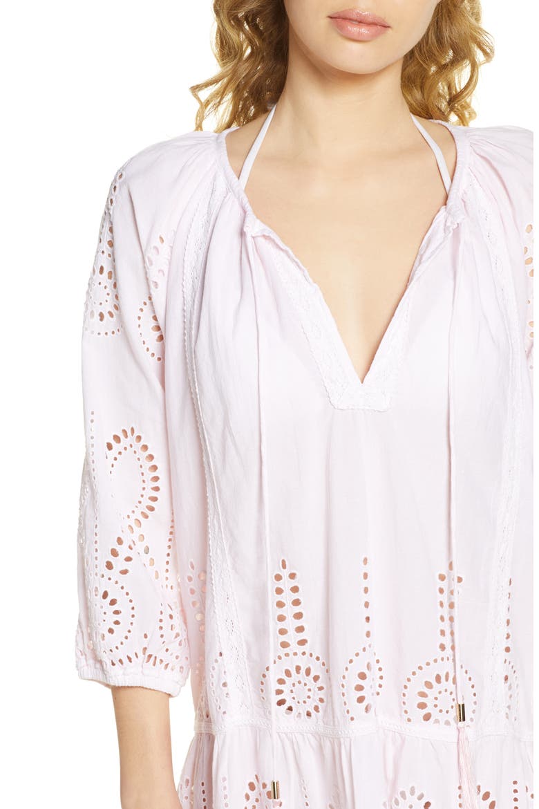 Ashley Eyelet Detail Cotton Cover-Up Tunic, Alternate, color, BLUSH