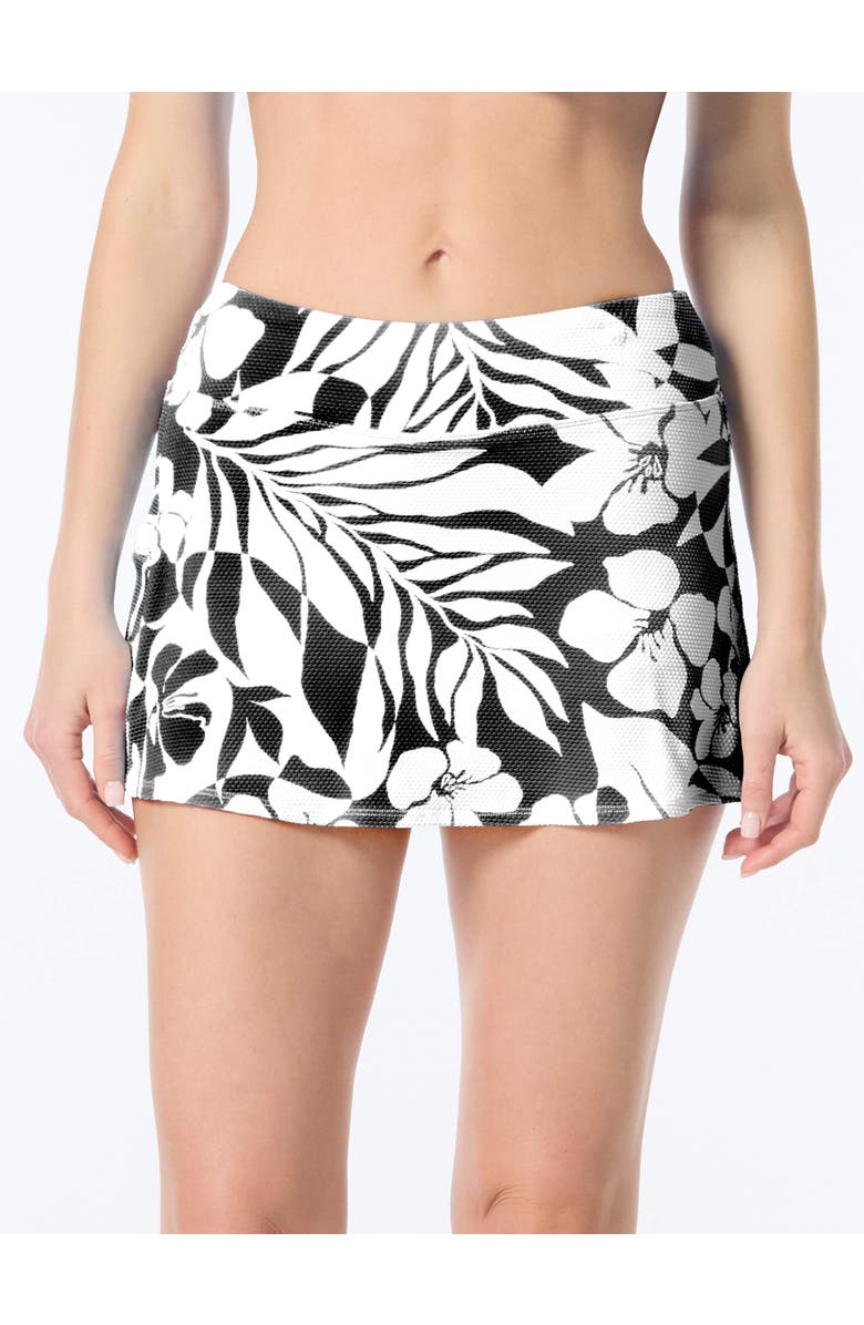 BEACH HOUSE Textured Tropical Emma Swim Skort, Main, color, Black