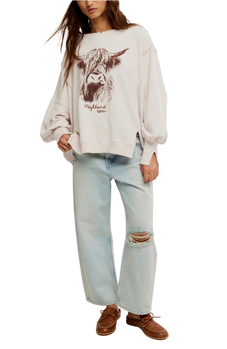 Free People Camden Oversize Graphic Sweatshirt, Alternate, color, Highland Cow Combo