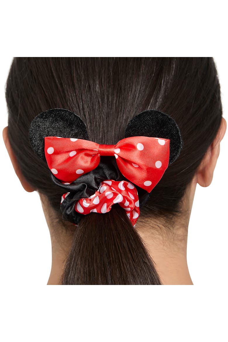 Minnie Mouse Scrunchies 3-Piece Official License, Disney Hair Accessories, Alternate, color, Red
