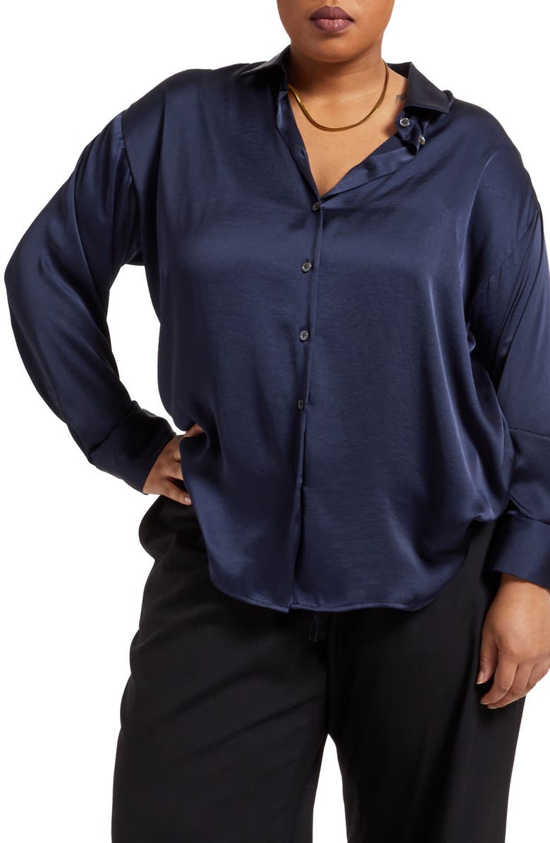 Pari Passu Tammy Satin Button-Up Shirt, Main, color, 