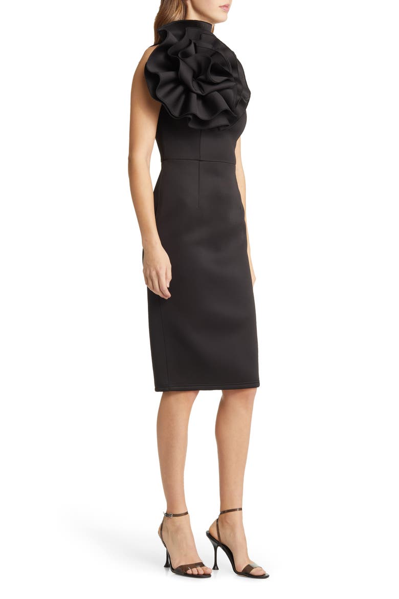 Marlena Rosette One-Shoulder Dress, Alternate, color, BLACK