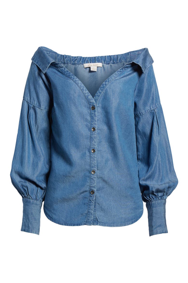 Off the Shoulder Chambray Top, Alternate, color, MED WASH