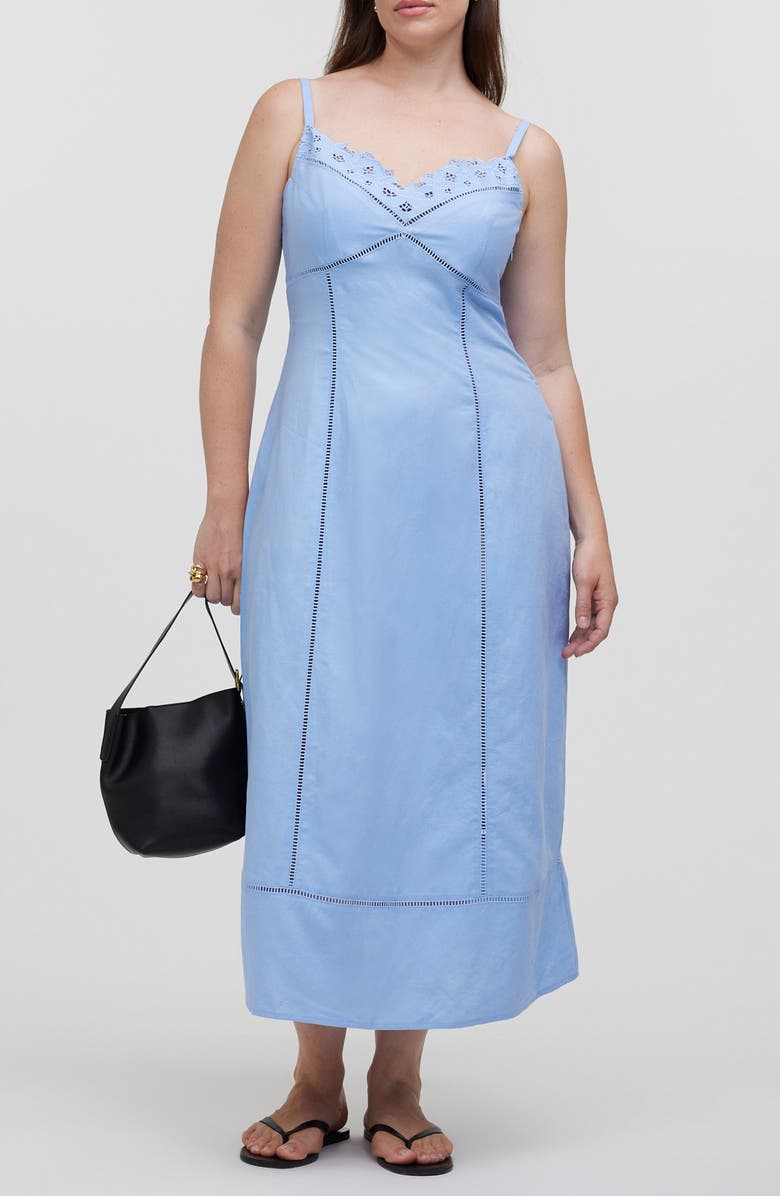 Madewell Sweetheart Neck Linen Blend Dress, Main, color, Powder Blue