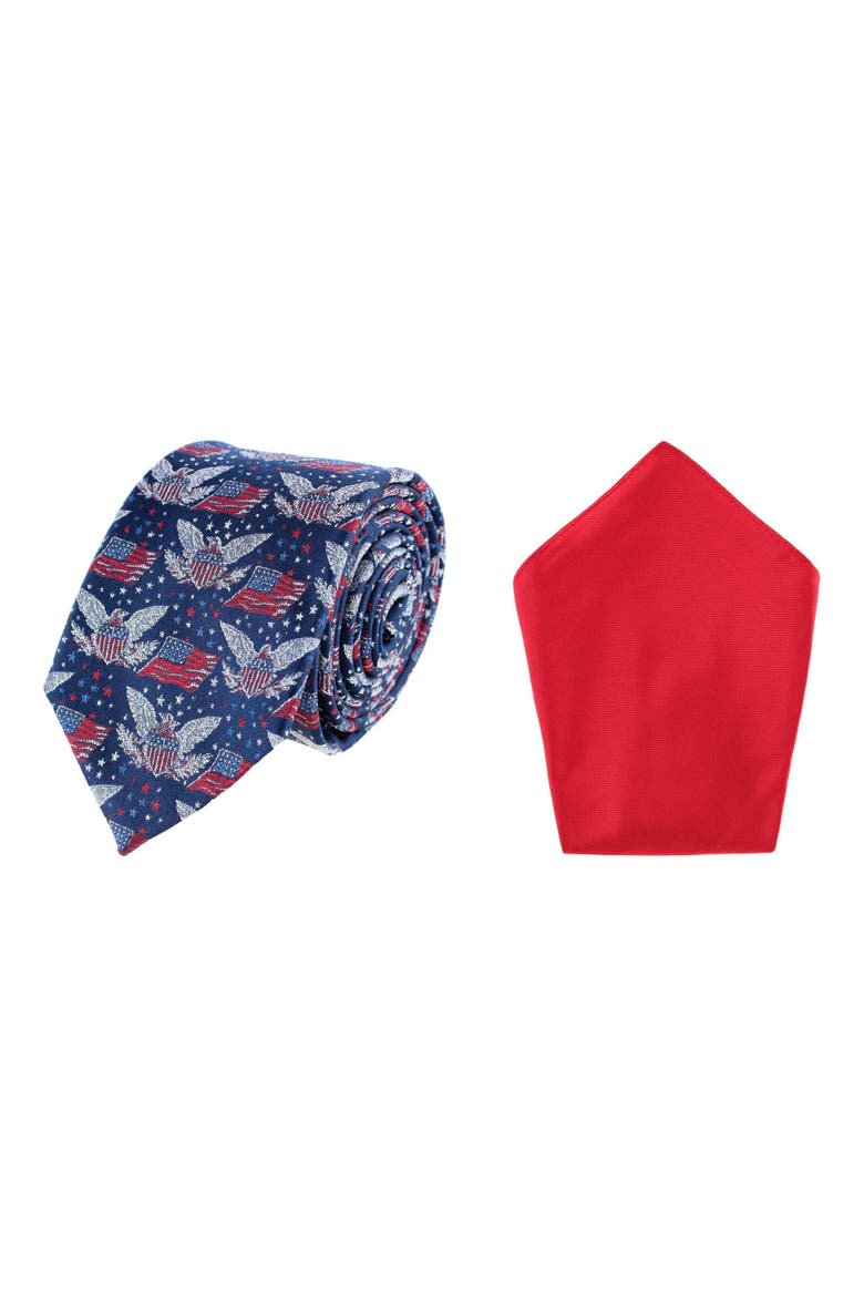 Patriotic Silk Tie & Pocket Square Bundle, Main, color, Navy & Red