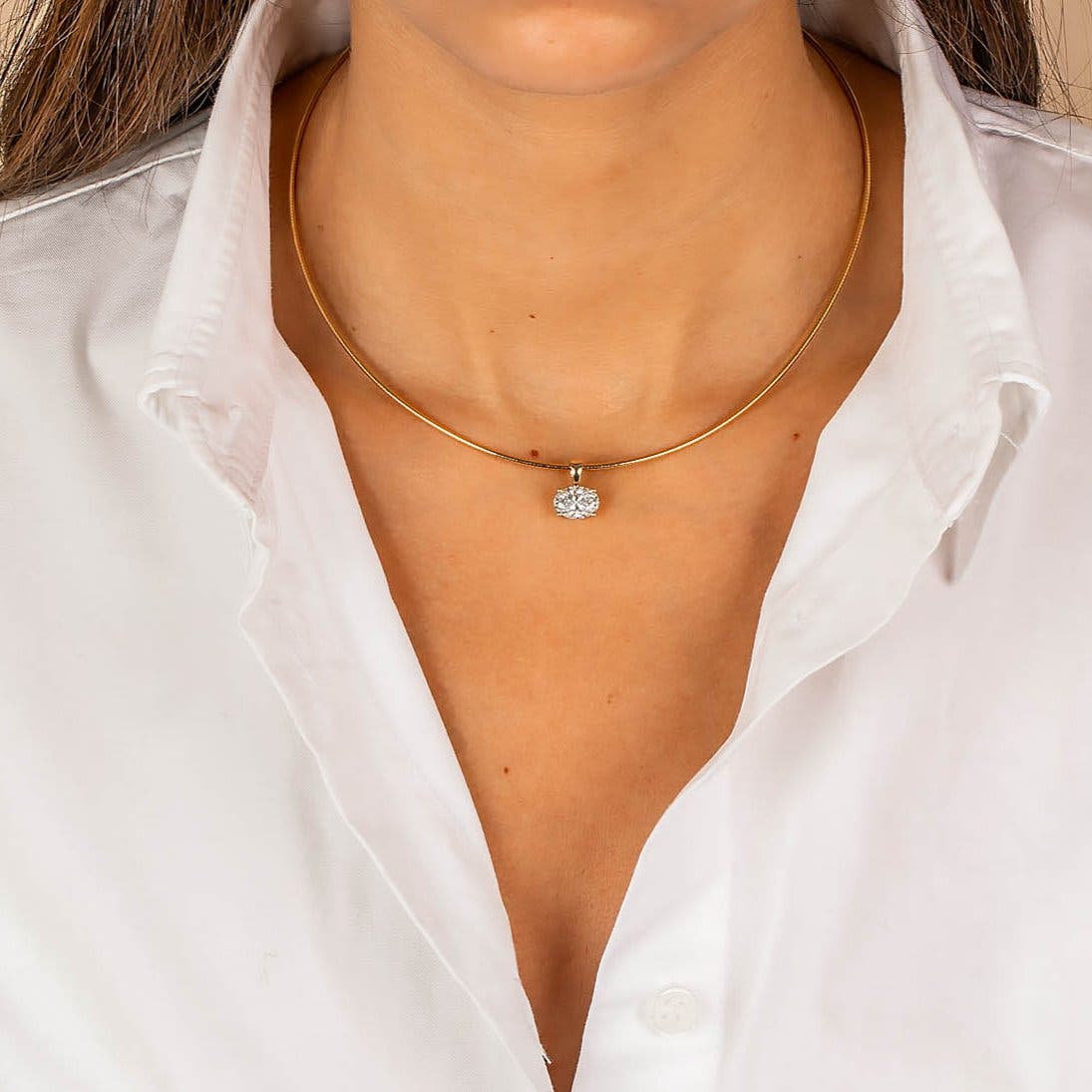 BY ADINA EDEN Lab Grown Diamond Oval Round Omega Chain Necklace 14K ...