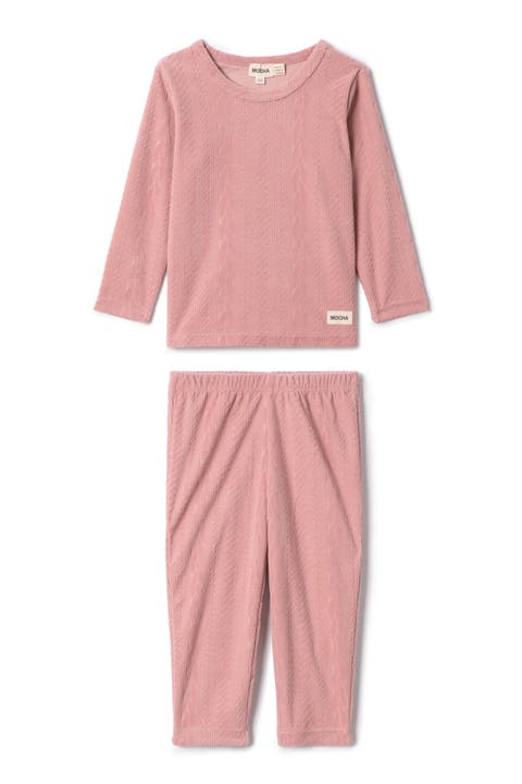 Girl Cable Textured Velour Top and Pants Set (Baby)