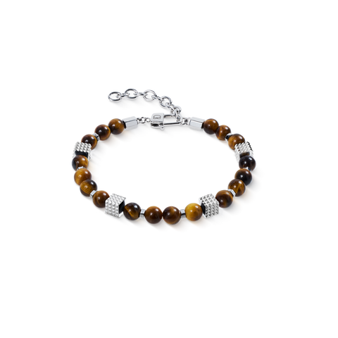 Tiger Eye Bead Bracelet With Mini Spikes Cubes In Stainless Steel
