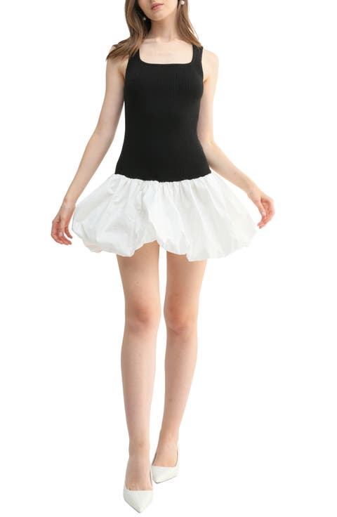 Bubble Hem Mixed Media Dress
